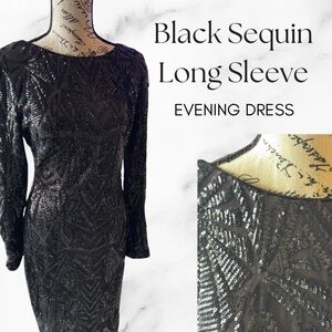 Dress the Population Black Sequin Long Sleeve Gown